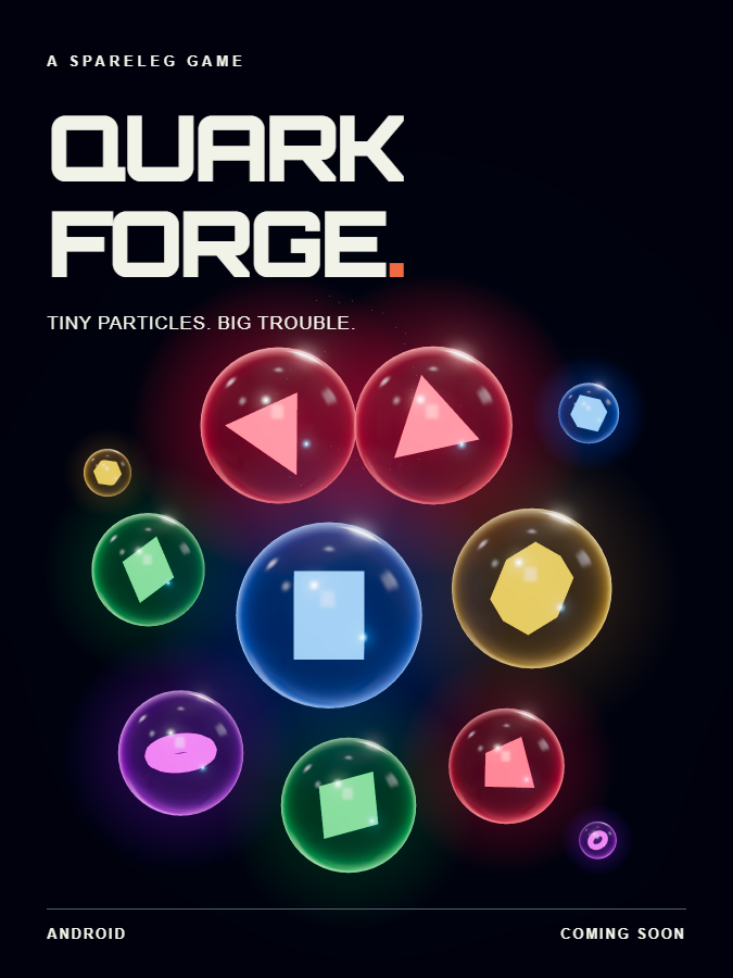 Quark Forge cover: coloured glass quarks form a cascade